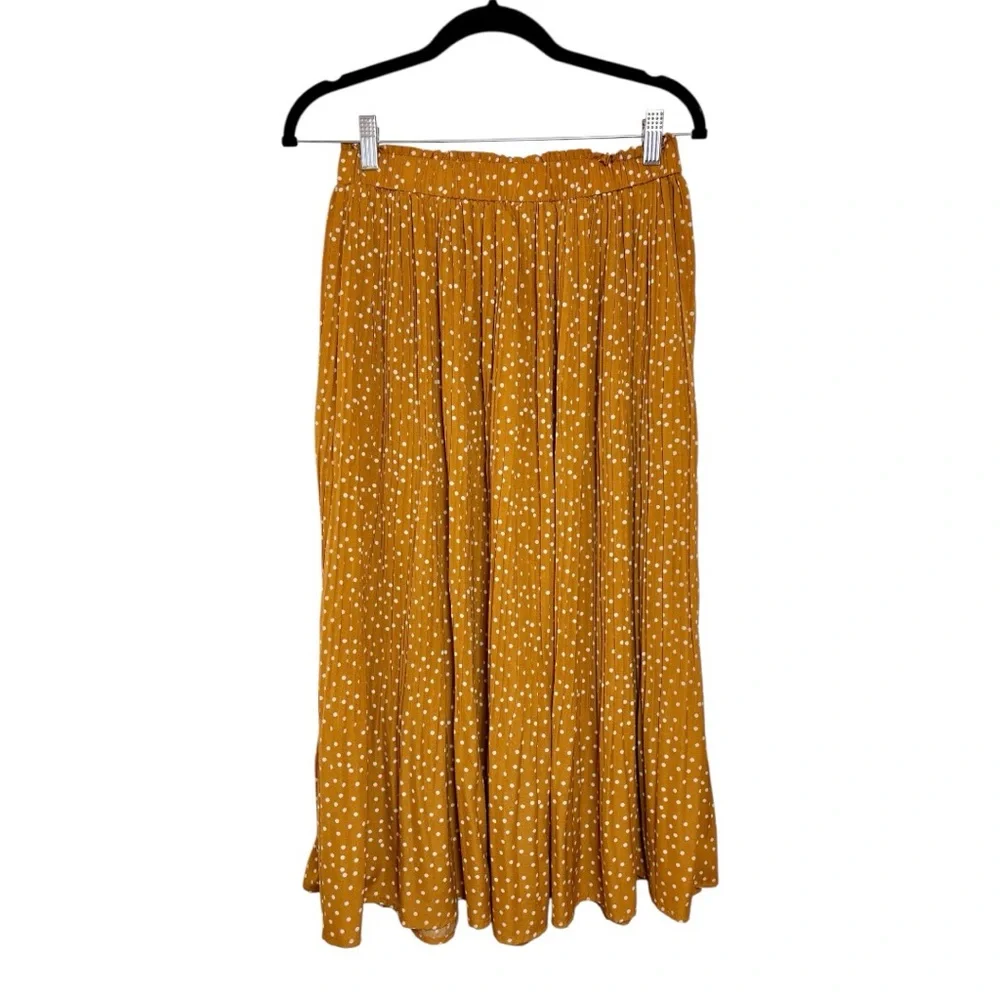 Zeagoo Mustard Polka Dot Pleated Midi Skirt French Girl Retro Medium